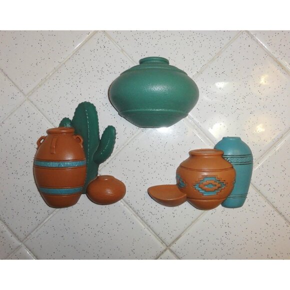 Vintage Burwood Southwest Pots & cactus Lot of 3 Wall Hangings Pueblo western - Picture 2 of 12
